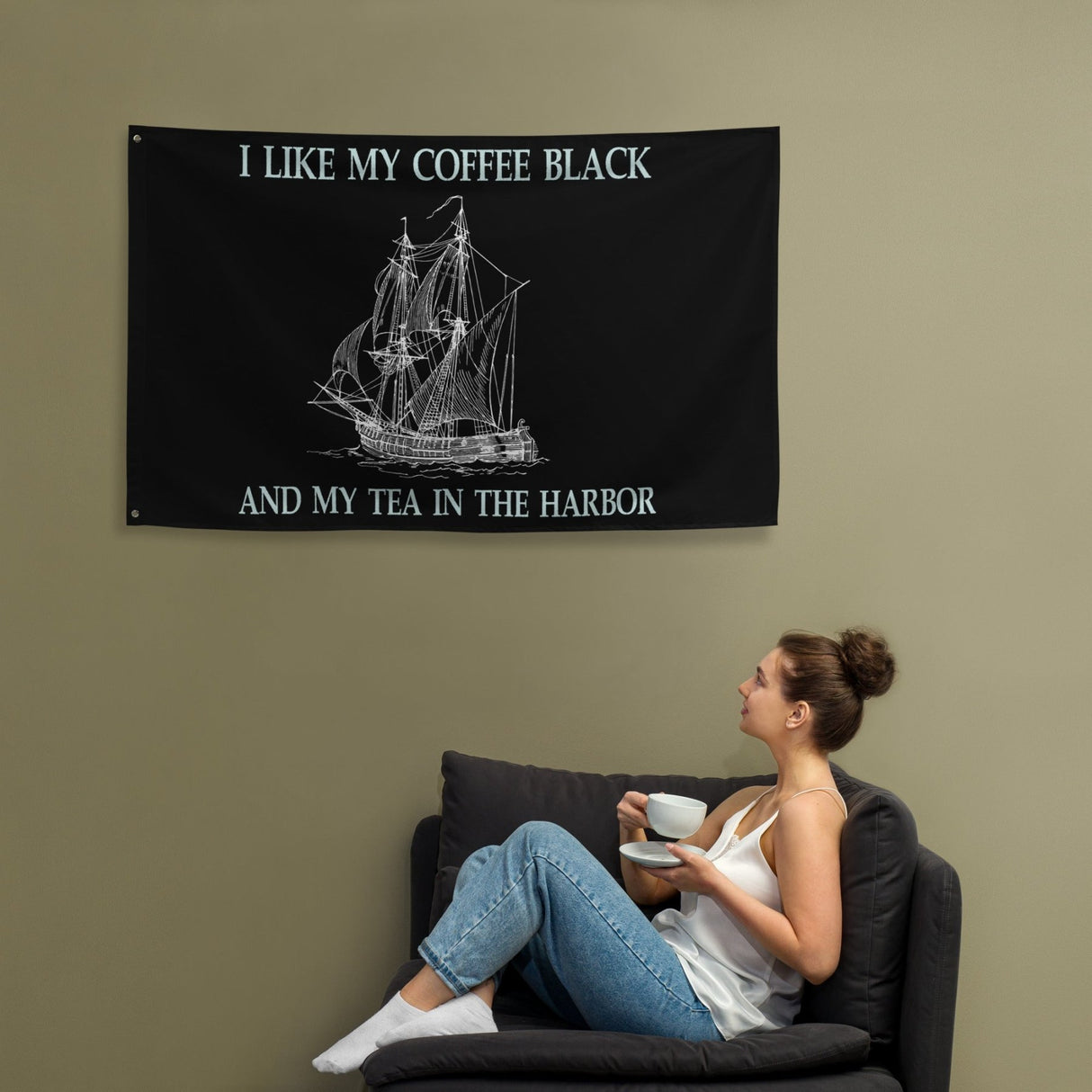 I Like My Coffee Black And Tea In The Harbor Flag