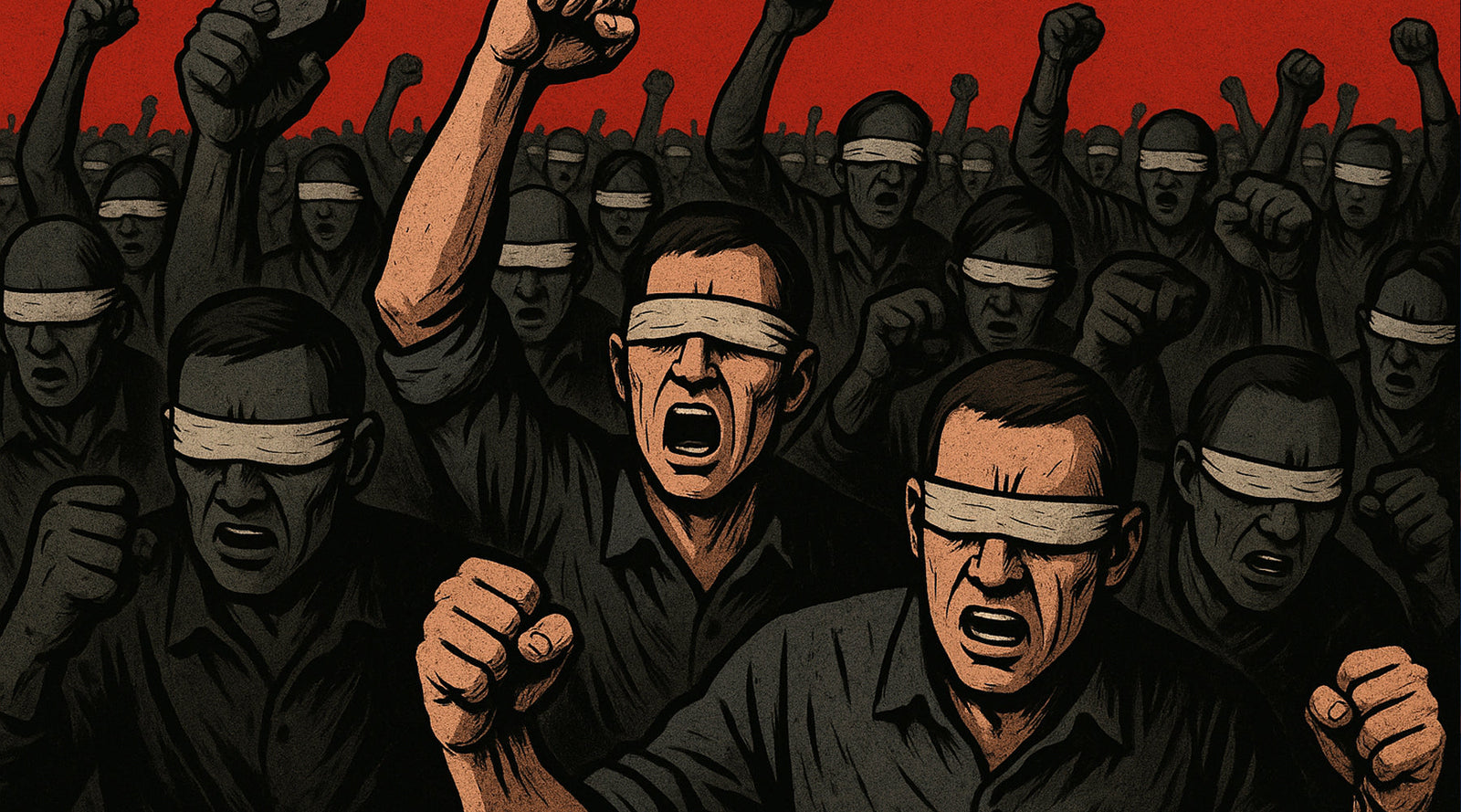 Group think mob mentality people swirled in hatred against an enemy they were told to hate