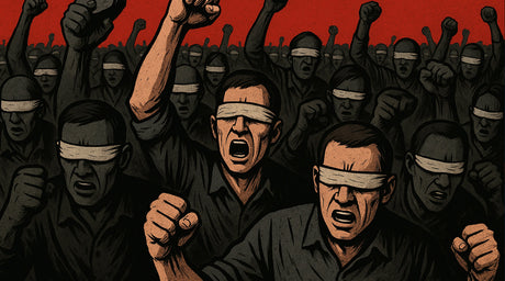 Group think mob mentality people swirled in hatred against an enemy they were told to hate