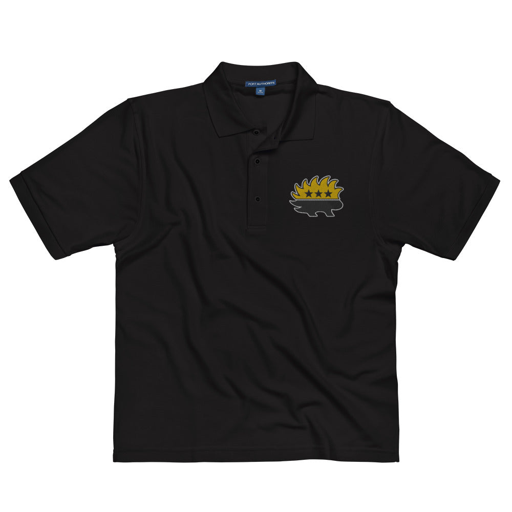 Black and Gold Libertarian Porcupine Embroidered Polo