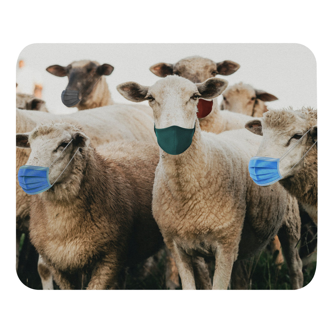 Sheep in Face Masks Mouse Pad - Libertarian Country