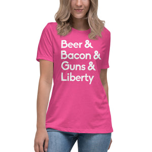 Beer Bacon Guns and Liberty Women's Shirt by Libertarian Country